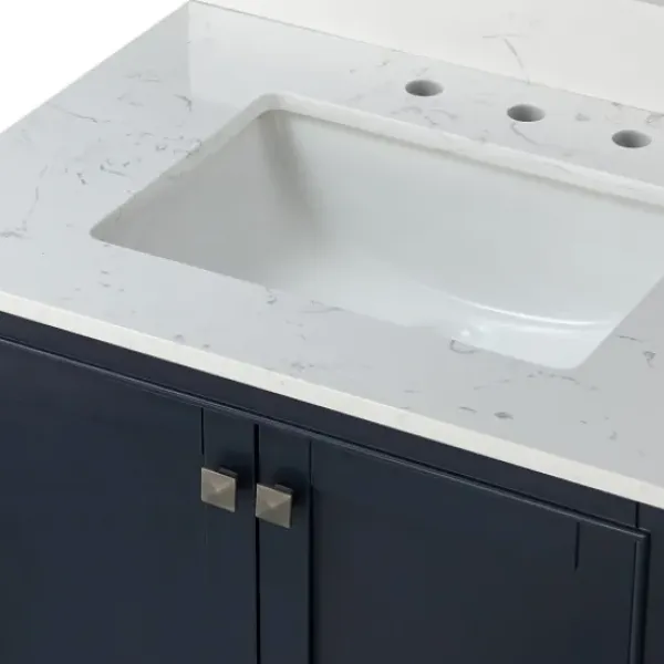Bathroom Furniture-Kirkland's Home Florence Navy Wood Backsplash Sink Vanity Blue