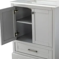 Bathroom Furniture-Kirkland's Home Florence Wood Backsplash Sink Vanity Gray