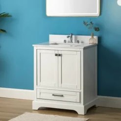 Bathroom Furniture-Kirkland's Home Florence Wood Backsplash Sink Vanity White