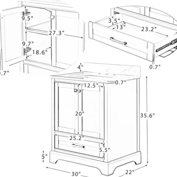 Bathroom Furniture-Kirkland's Home Florence Wood Backsplash Sink Vanity White