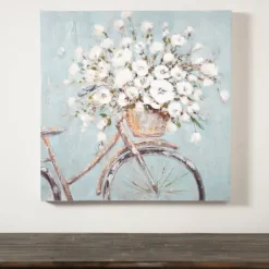 Canvas Art-Kirkland's Home Flower Basket On Bike Canvas Art Print White/Gray/Blue