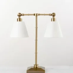 Table Lamps-Kirkland's Home Flynn Brass Double Table Lamp White