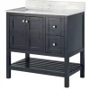 Bathroom Furniture-Kirkland's Home Foster Navy Wood Backsplash Sink Vanity Blue