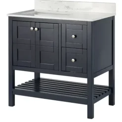 Bathroom Furniture-Kirkland's Home Foster Navy Wood Backsplash Sink Vanity Blue