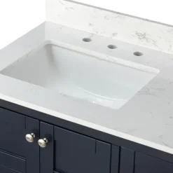 Bathroom Furniture-Kirkland's Home Foster Navy Wood Backsplash Sink Vanity Blue