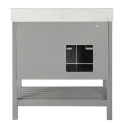 Bathroom Furniture-Kirkland's Home Foster Wood Backsplash Sink Vanity Gray