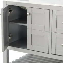 Bathroom Furniture-Kirkland's Home Foster Wood Backsplash Sink Vanity Gray