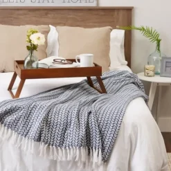 Blankets & Throws-Kirkland's Home French And White Arrowhead Throw Blue