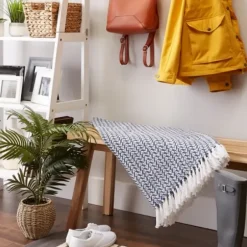 Blankets & Throws-Kirkland's Home French And White Arrowhead Throw Blue