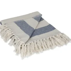 Blankets & Throws-Kirkland's Home French Cabana Stripe Throw Blue