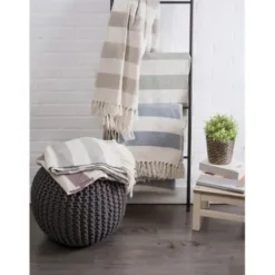 Blankets & Throws-Kirkland's Home French Cabana Stripe Throw Blue