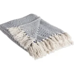 Blankets & Throws-Kirkland's Home French Chevron And Fringe Throw Blue