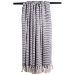 Blankets & Throws-Kirkland's Home French Chevron And Fringe Throw Blue
