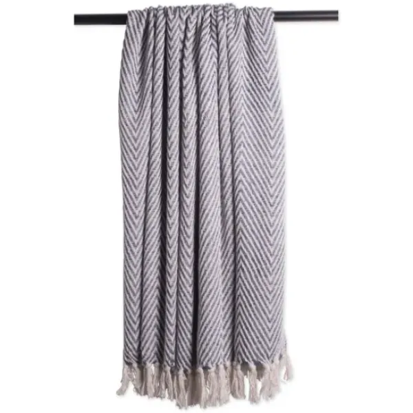 Blankets & Throws-Kirkland's Home French Chevron And Fringe Throw Blue