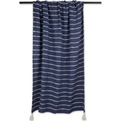 Blankets & Throws-Kirkland's Home French Slub Stripe Decorative Throw Blue