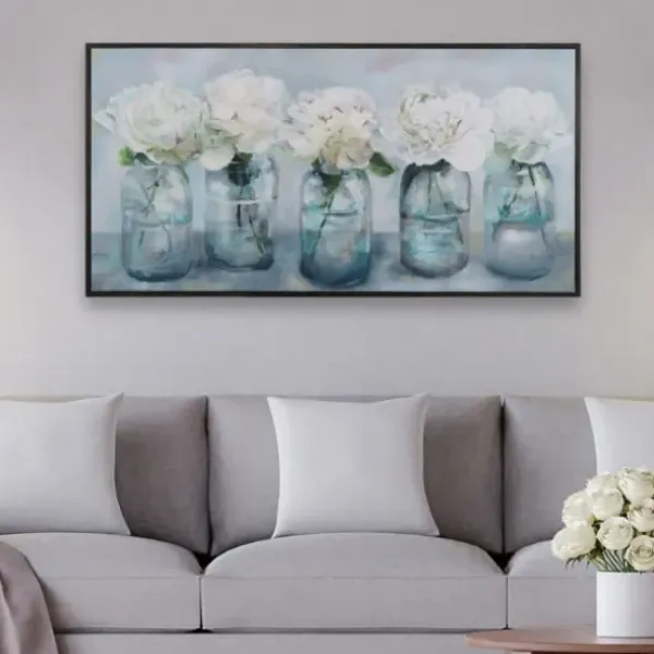 Framed Art-Kirkland's Home Fresh Picked Peonies Framed Art Print Green/White/Gray/Blue