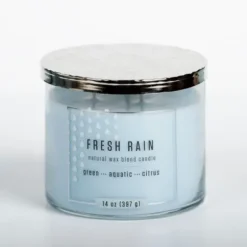 Candles-Kirkland's Home Fresh Rain 14 Oz. Triple Wick Jar Candle Blue