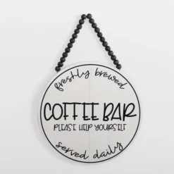 Wall Quotes & Signs-Kirkland's Home Freshly Brewed Coffee Round Beaded Wall Plaque White/Black