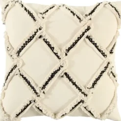 Pillows-Kirkland's Home Fringe Stitched Lattice Throw Pillow Ivory/Black