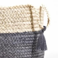 Baskets & Boxes-Kirkland's Home Frost Gray Bold Striped Jute Basket, 19 In. Gray/Ivory