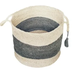 Baskets & Boxes-Kirkland's Home Frost Gray Bold Striped Jute Basket, 19 In. Gray/Ivory