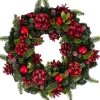 Wreaths-Kirkland's Home Frosted Red Ornament And Pinecone Wreath Green/Red