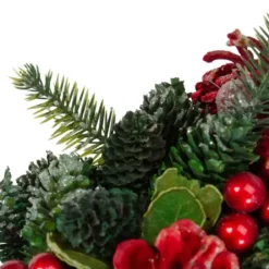 Wreaths-Kirkland's Home Frosted Red Ornament And Pinecone Wreath Green/Red