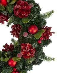 Wreaths-Kirkland's Home Frosted Red Ornament And Pinecone Wreath Green/Red