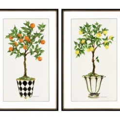 Framed Art-Kirkland's Home Fruit Topiary Giclee Black Framed Prints, Set Of 2 Ivory/Green/Multi
