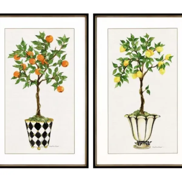 Framed Art-Kirkland's Home Fruit Topiary Giclee Black Framed Prints, Set Of 2 Ivory/Green/Multi