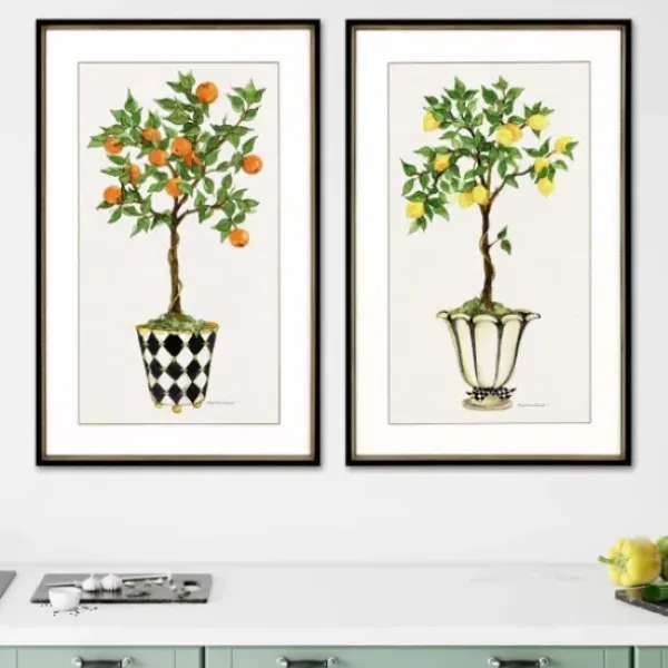 Framed Art-Kirkland's Home Fruit Topiary Giclee Black Framed Prints, Set Of 2 Ivory/Green/Multi