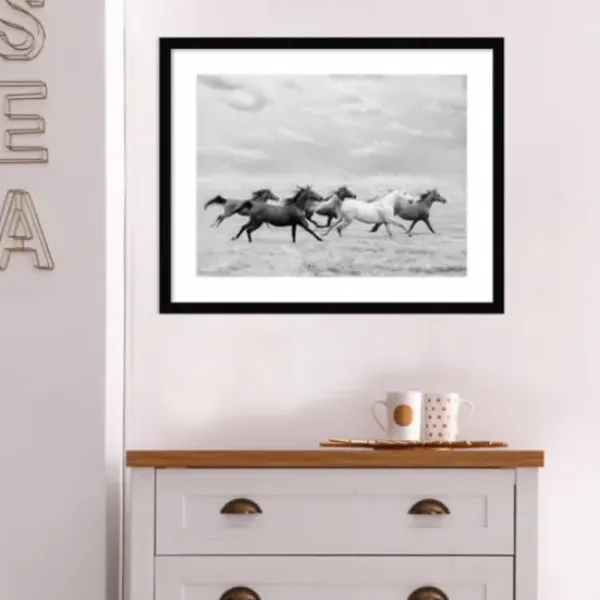 Framed Art-Kirkland's Home Galloping Wild Horses Framed Wall Art Black/White