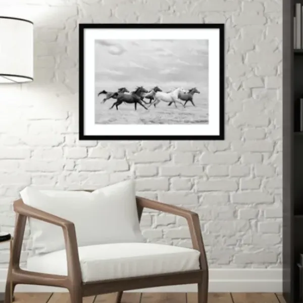 Framed Art-Kirkland's Home Galloping Wild Horses Framed Wall Art Black/White