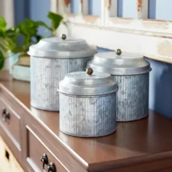 Decorative Bowls & Jars-Kirkland's Home Galvanized Metal Lid 3-Pc. Decorative Jar Set Silver