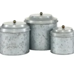 Decorative Bowls & Jars-Kirkland's Home Galvanized Metal Lid 3-Pc. Decorative Jar Set Silver