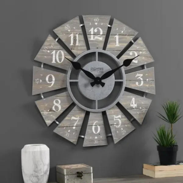 Clocks-Kirkland's Home Galvanized Windmill Wall Clock Gray