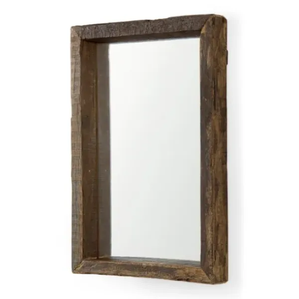Framed Mirrors-Kirkland's Home Garcelle Raw Wood Rectangle Wall Mirror Brown