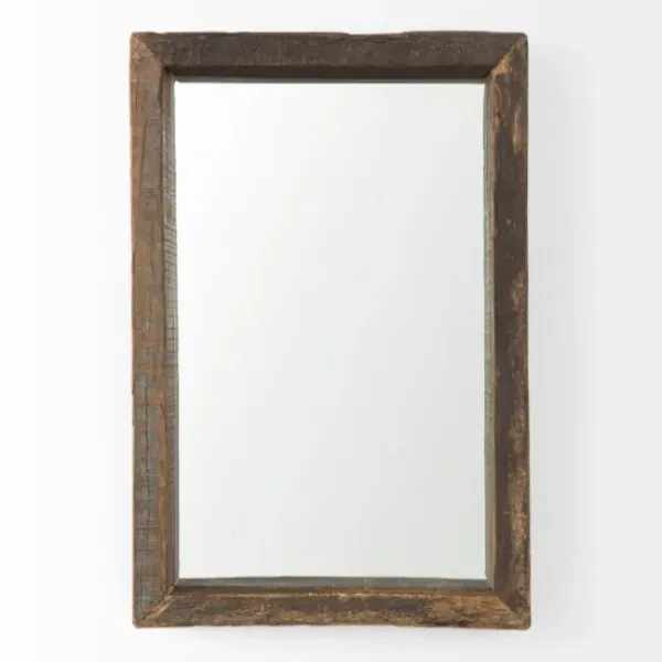 Framed Mirrors-Kirkland's Home Garcelle Raw Wood Rectangle Wall Mirror Brown