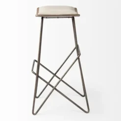 Bar Stools & Counter Height Stools-Kirkland's Home Geometric Base And Saddle Seat Bar Stool Ivory