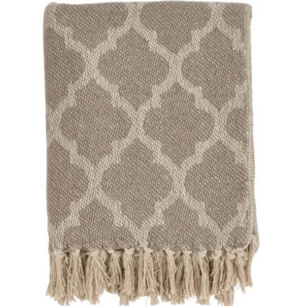 Blankets & Throws-Kirkland's Home Geometric Fringe Throw Blanket Tan
