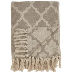Blankets & Throws-Kirkland's Home Geometric Fringe Throw Blanket Tan