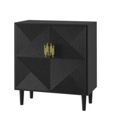 Cabinets & Sideboards-Kirkland's Home Geometric Gold Handle Cabinet Black