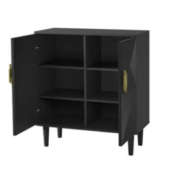 Cabinets & Sideboards-Kirkland's Home Geometric Gold Handle Cabinet Black