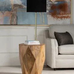 Accent & End Tables-Kirkland's Home Geometric Mango Wood Accent Table Tan