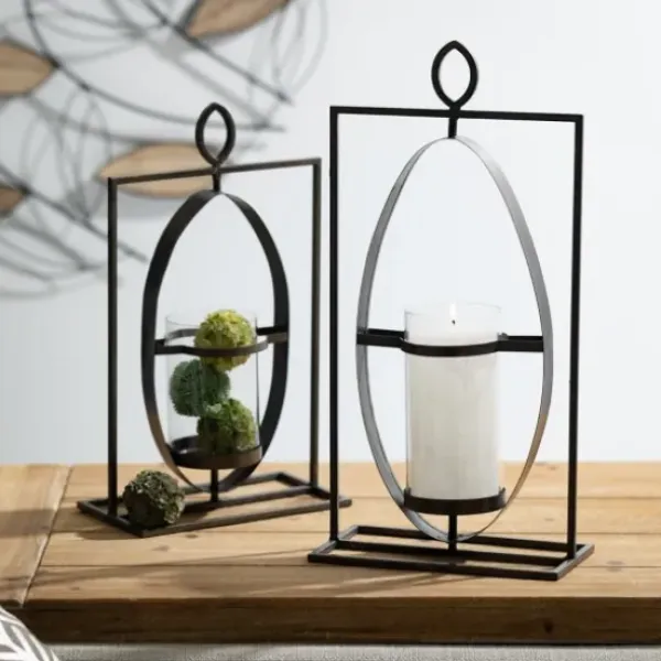 Candle Holders-Kirkland's Home Geometric Oval Frame Pillar Candle Holder Gray