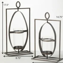 Candle Holders-Kirkland's Home Geometric Oval Frame Pillar Candle Holder Gray