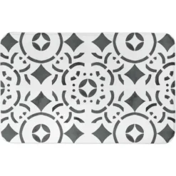 Bathroom Rugs-Kirkland's Home Geometric Tile Bath Mat Gray/White