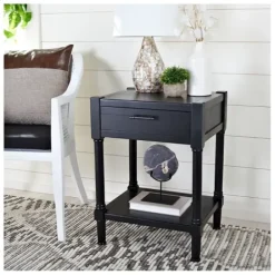 Accent & End Tables-Kirkland's Home Geometrical Industrial Pull Accent Table Black
