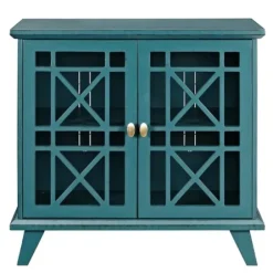 Cabinets & Sideboards-Kirkland's Home Georgia Fretwork 2-Door Accent Cabinet Blue