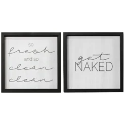 Wall Quotes & Signs-Kirkland's Home Get Naked Bathroom Plaques, Set Of 2 Black/White